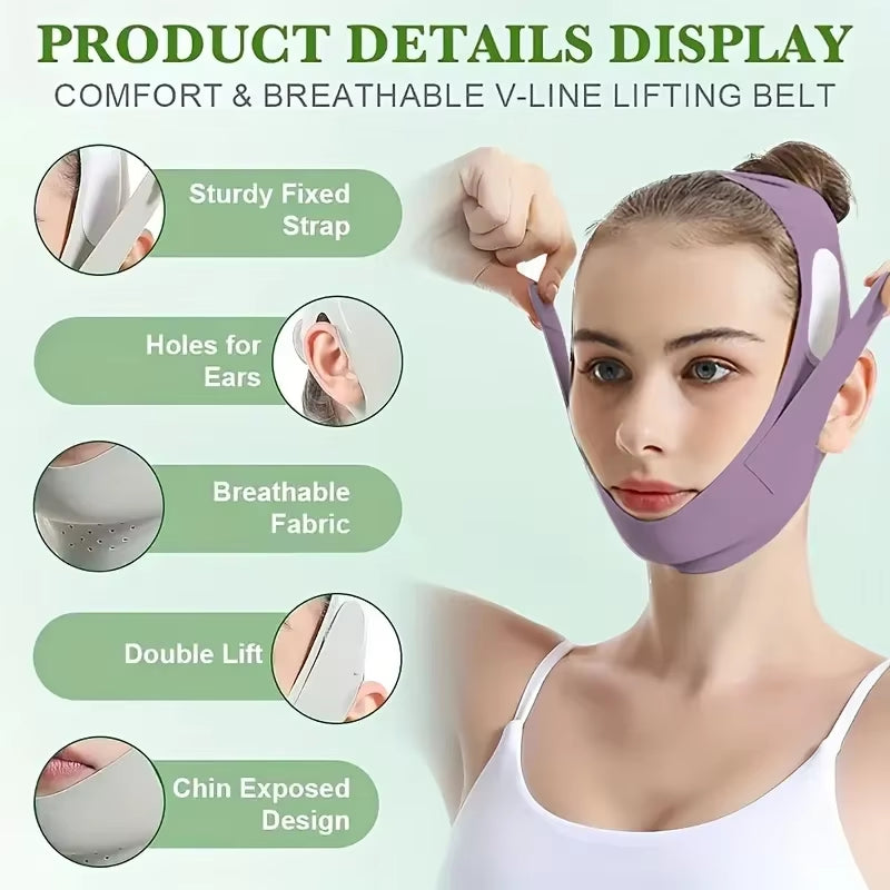 Overnight Face Lift Band with Graphene Fiber - Double Chin Reducer & Jawline Definer, Washable Reusable Beauty Strap 5 Sizes