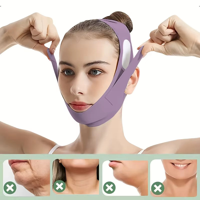 Overnight Face Lift Band with Graphene Fiber - Double Chin Reducer & Jawline Definer, Washable Reusable Beauty Strap 5 Sizes
